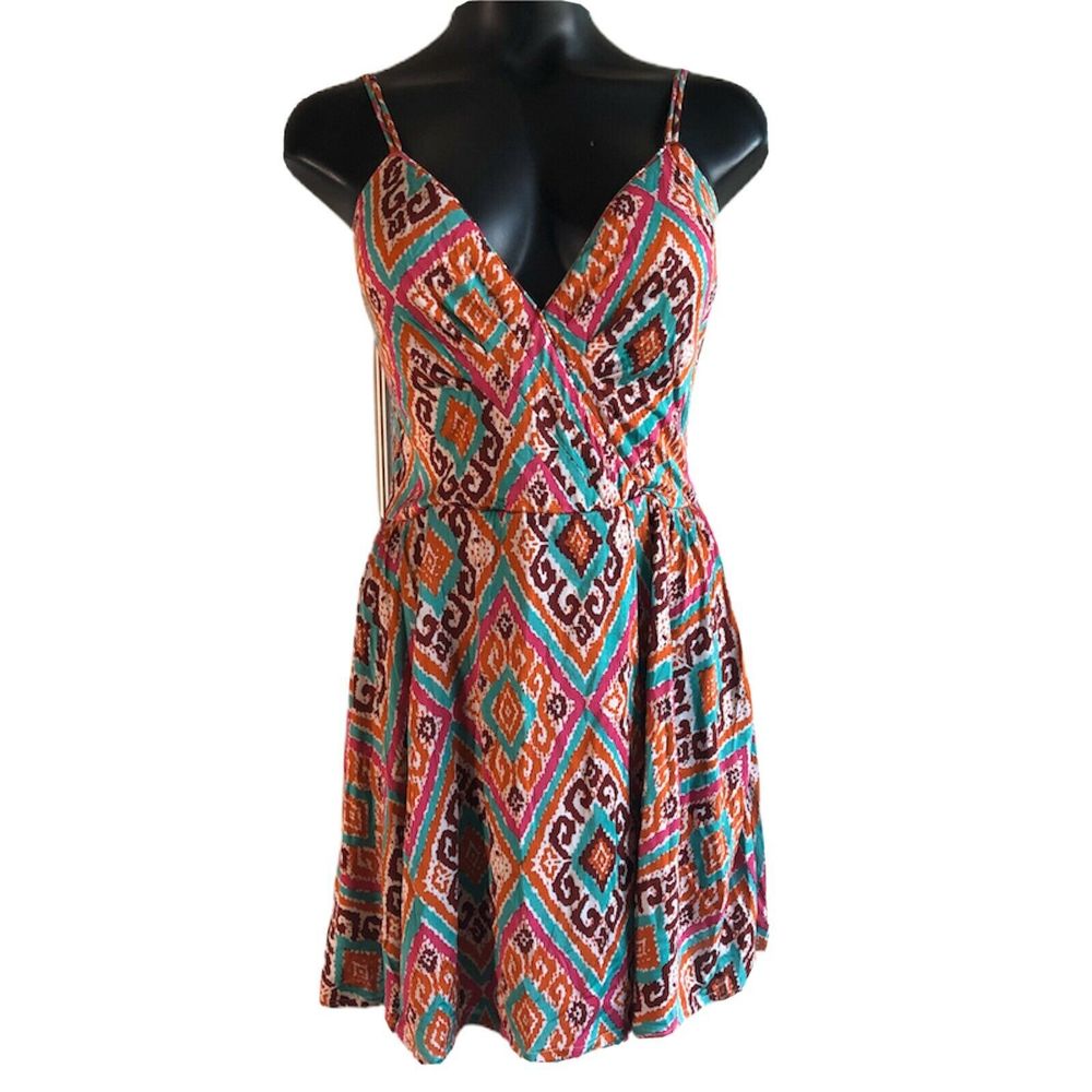 Nieves Lavi Silk Multicolor Print Halter Skirt Size 6
